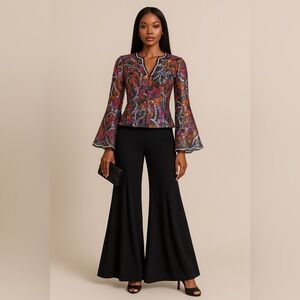 Floral Sequin Bell Sleeve Top